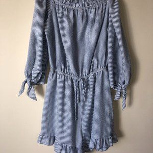 Seersucker Ruffle White/Blue Romper